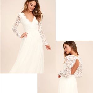 Lulus White Long Sleeve Lace Maxi Dress